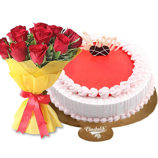 Heavenly Surpised Cake With Red Roses 1000