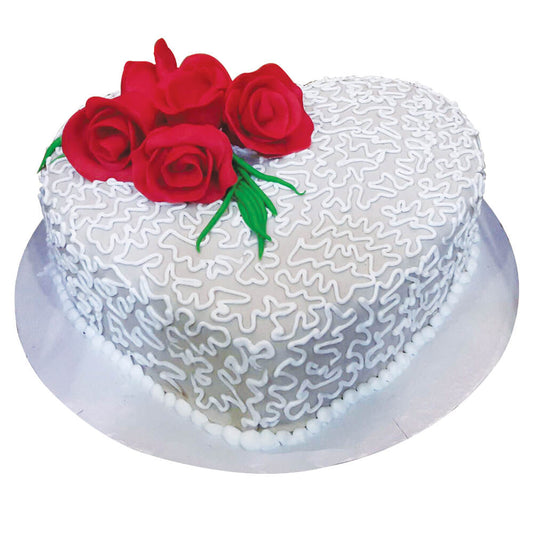 White Heart Cake With Flowers 1000