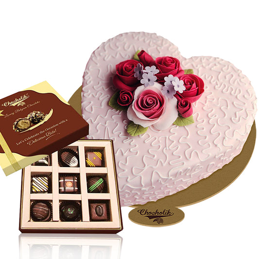 Lovely Heart Shape Cake With Chocolate Box 1000