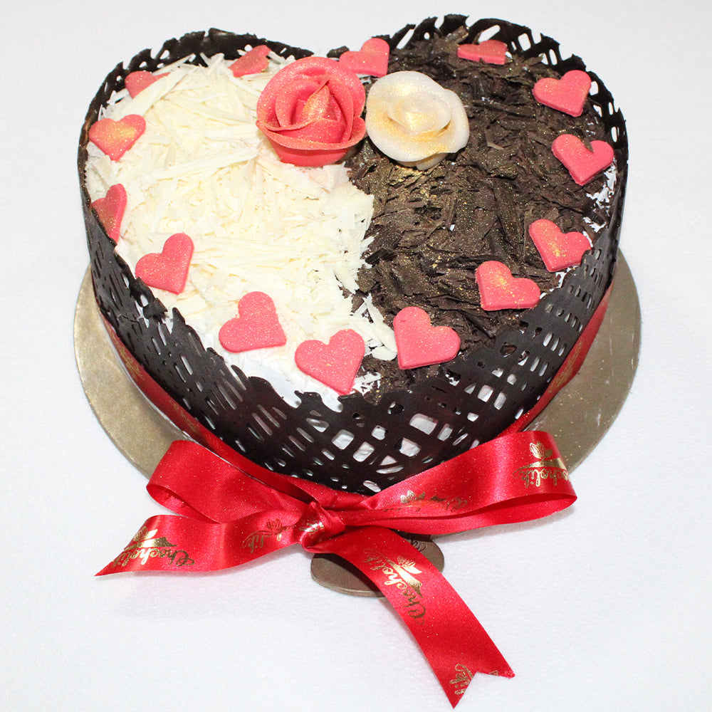 Twin Heart Black & White Forest Cake