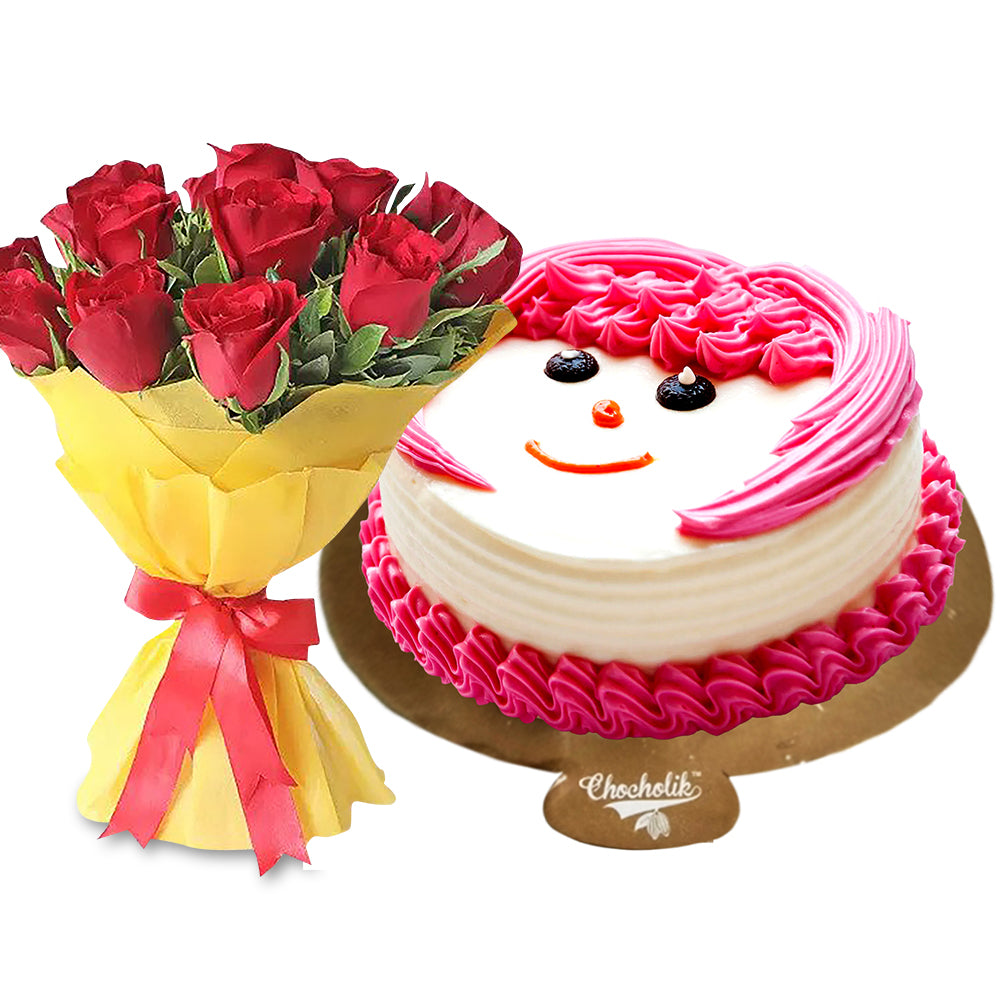 Divine Sweet Smile Cake With Red Roses