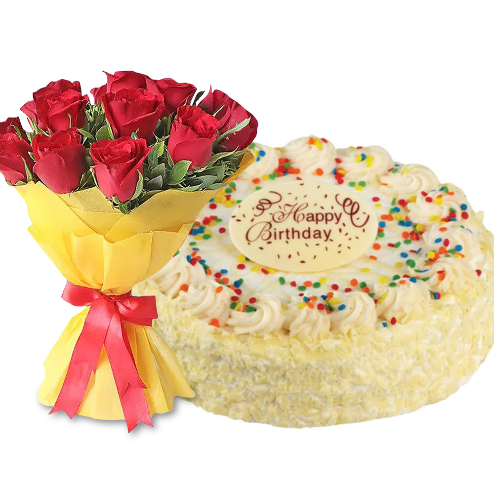 Affable Butterscotch Cake With Red Roses