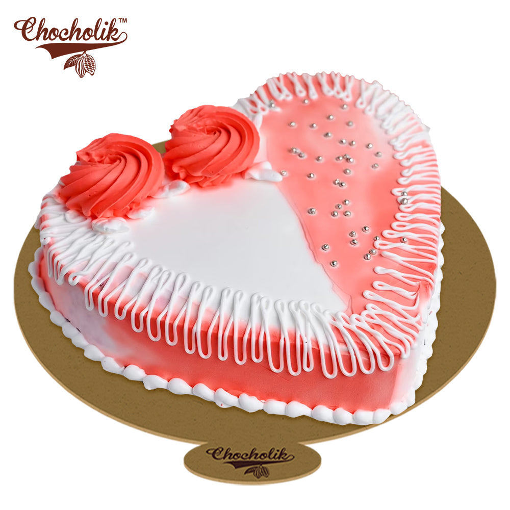 Beautiful Heart Shape Cake With Red Roses