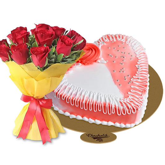 Beautiful Heart Shape Cake With Red Roses 1000