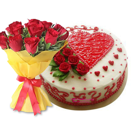 Ultimate Heart Cake With Red Roses 1000