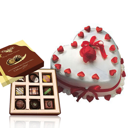 Lovable Heart Cake With Chocolate Box 1000